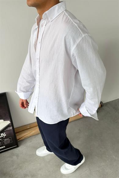 Beyaz Oversize Fresh Keten Gömlek