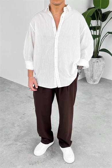 Beyaz Oversize Fresh Keten Gömlek