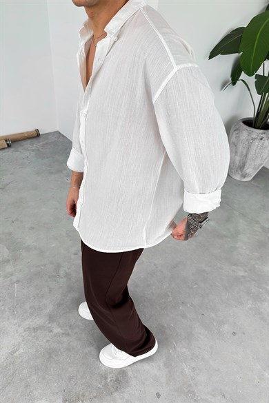 Beyaz Oversize Fresh Keten Gömlek