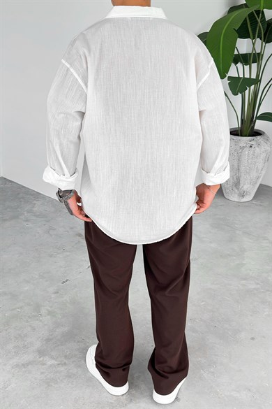 Beyaz Oversize Fresh Keten Gömlek