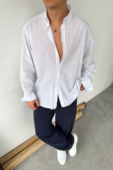 Beyaz Oversize Fresh Keten Gömlek