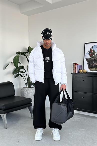 Beyaz Oversize Puffer Şişme Mont
