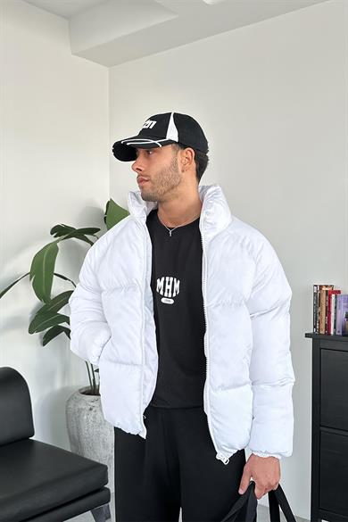 Beyaz Oversize Puffer Şişme Mont