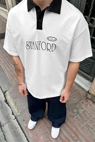 Beyaz Polo Yaka Stanford DL Oversize Tişört