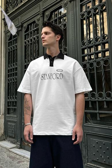 Beyaz Polo Yaka Stanford DL Oversize Tişört