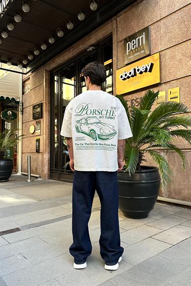 Beyaz Porsche OUTPLENTY PREMİUM Oversize Tişört