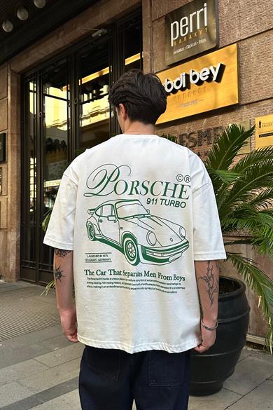 Beyaz Porsche OUTPLENTY PREMİUM Oversize Tişört