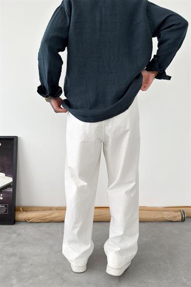 Beyaz Premium Baggy Keten Pantolon