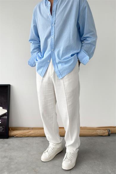 Beyaz Premium Baggy Keten Pantolon