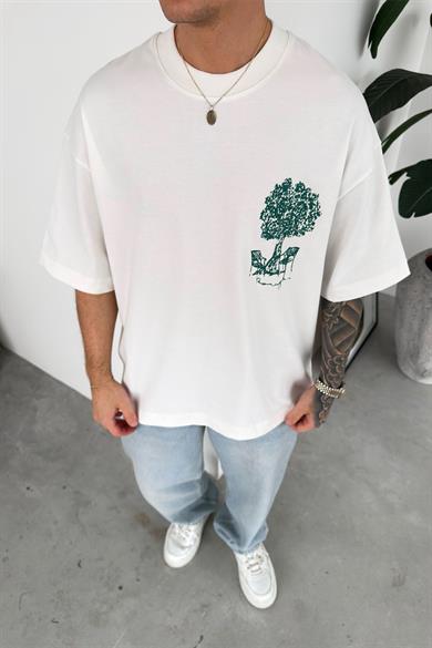 Beyaz Premium Baskılı Oversize Tişört