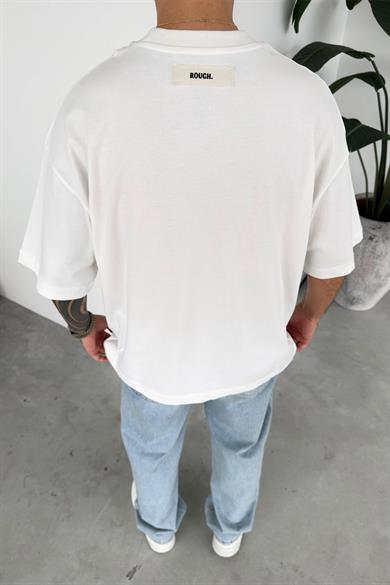 Beyaz Premium Baskılı Oversize Tişört
