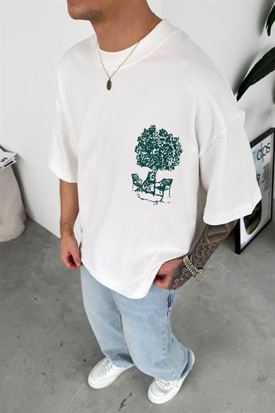 Beyaz Premium Baskılı Oversize Tişört