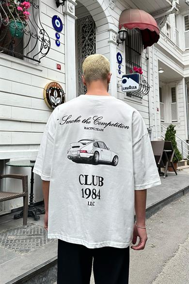 Beyaz Racing Club OUTPLENTY PREMİUM Oversize Tişört