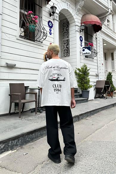 Beyaz Racing Club OUTPLENTY PREMİUM Oversize Tişört