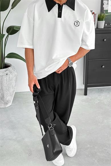 Beyaz Rose Polo Yaka OUTPLENTY PREMİUM Oversize Tişört