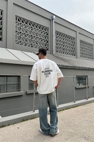 Beyaz Running Club OUTPLENTY PREMİUM Oversize Tişört