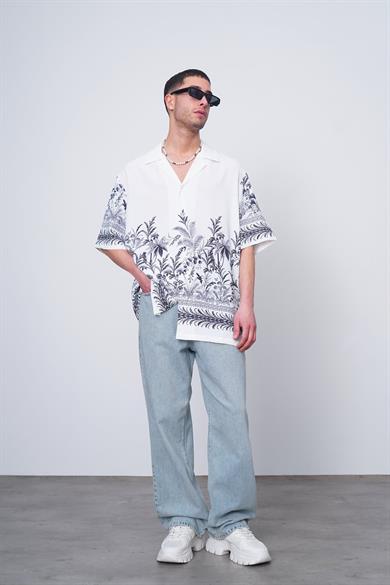 Beyaz Saten Flower Detay CH Oversize Gömlek