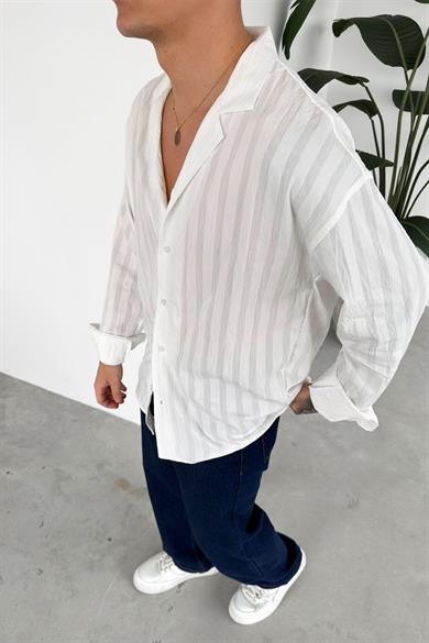 Beyaz Şerit Detay Relaxed Gömlek