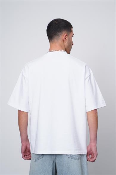 Beyaz Siyah Dad Nakış İşleme Oversize Tişört