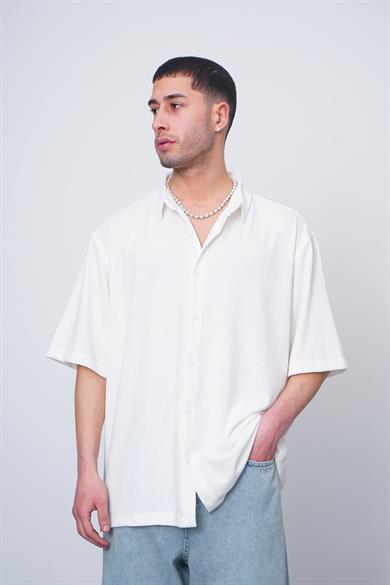 Beyaz Siyah Dokulu Basic Z2 CH Oversize Gömlek