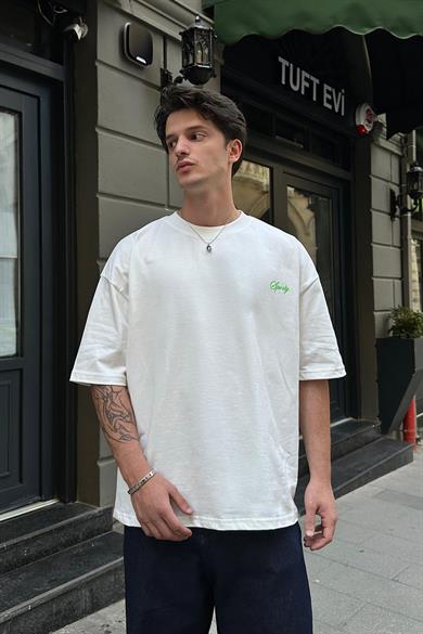 Beyaz Sporty OUTPLENTY PREMİUM Oversize Tişört