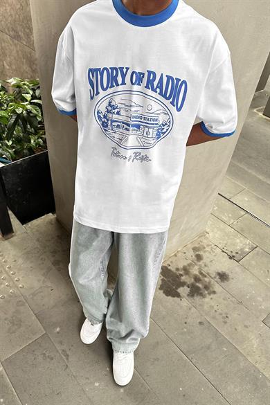 Beyaz Story Radio PM Oversize Tişört
