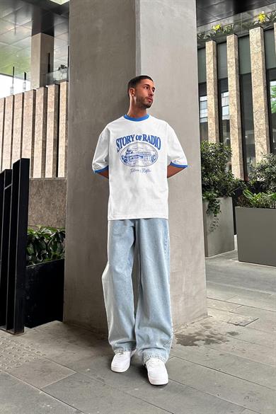 Beyaz Story Radio PM Oversize Tişört