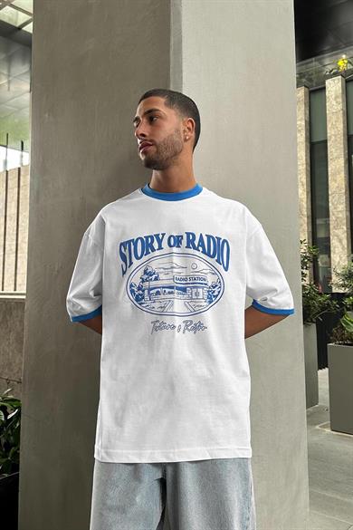 Beyaz Story Radio PM Oversize Tişört