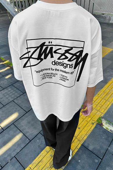 Beyaz Stüss Designs OUTPLENTY PREMİUM Oversize Tişört