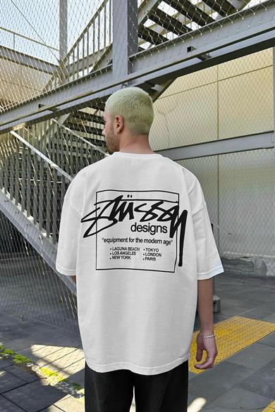 Beyaz Stüss Designs OUTPLENTY PREMİUM Oversize Tişört