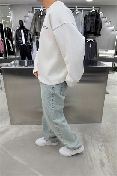 Beyaz Sweats Baskılı Boxy Fit Sweatshirt