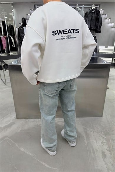 Beyaz Sweats Baskılı Boxy Fit Sweatshirt