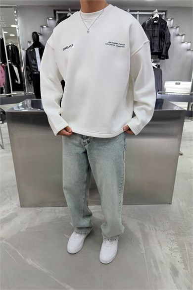 Beyaz Sweats Baskılı Boxy Fit Sweatshirt
