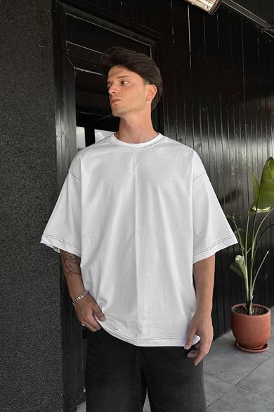 Beyaz Ters Dikiş Z9 BS Boxy Fit Oversize Tişört