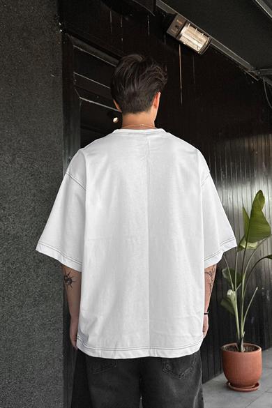 Beyaz Ters Dikiş Z9 BS Boxy Fit Oversize Tişört