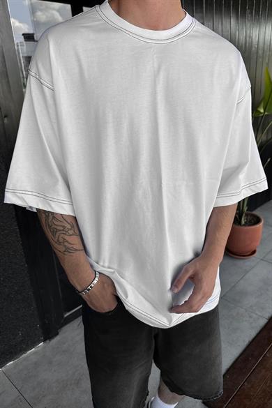 Beyaz Ters Dikiş Z9 BS Boxy Fit Oversize Tişört