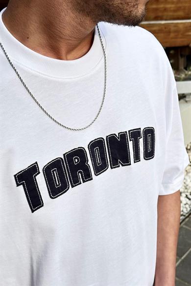 Beyaz Toronto Nakış Detay PM Oversize Tişört