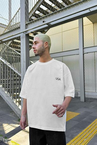 Beyaz USA OUTPLENTY PREMİUM Oversize Tişört