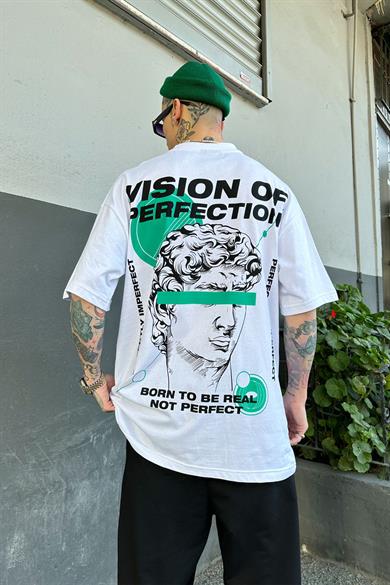 Beyaz Vision Of Yeşil Detay Oversize Tişört