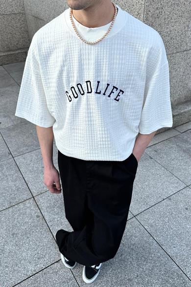 Beyaz Waffle Goodlife BS Oversize Tişört