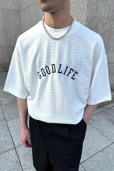Beyaz Waffle Goodlife BS Oversize Tişört