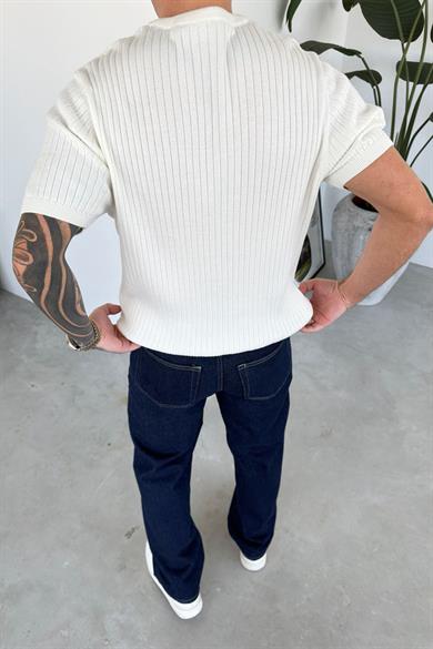 Beyaz Yarım Fermuarlı Premium Triko Tişört