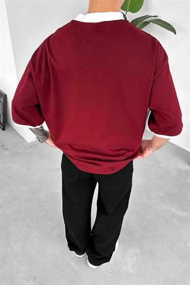 Bordo Atletic 80 Baskılı Oversize Tişört