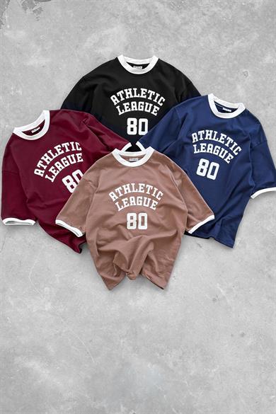 Bordo Atletic 80 Baskılı Oversize Tişört
