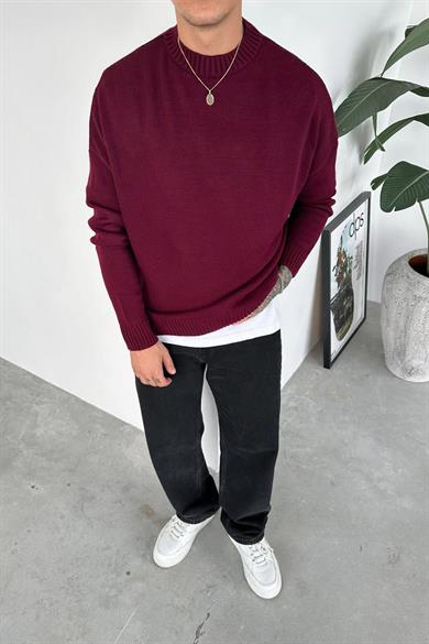 Bordo Basic Bisiklet Yaka Triko Kazak