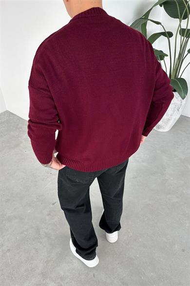 Bordo Basic Bisiklet Yaka Triko Kazak