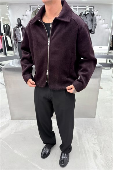 Bordo Basic Premium Diagonel Kaşe Ceket
