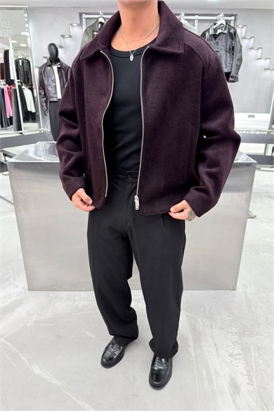 Bordo Basic Premium Diagonel Kaşe Ceket