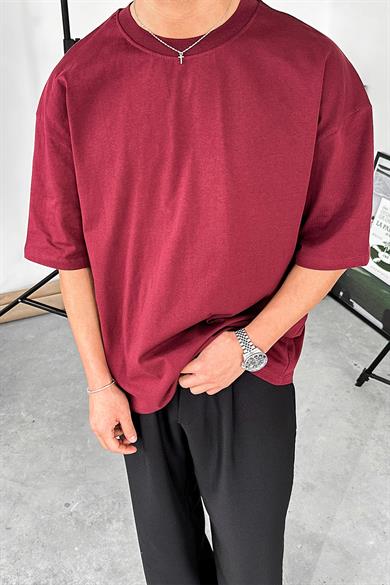 Bordo Cozy Basic Soft Oversize Tişört