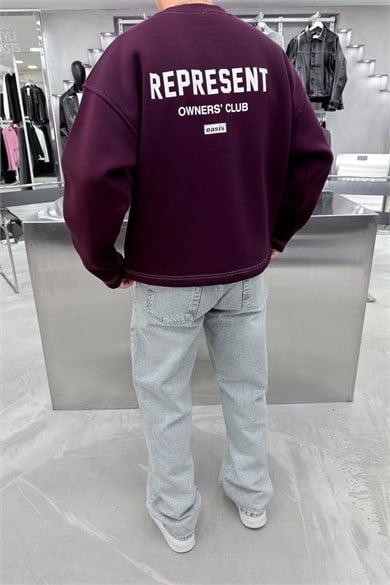 Bordo Represent Baskılı Boxy Kalıp Sweatshirt